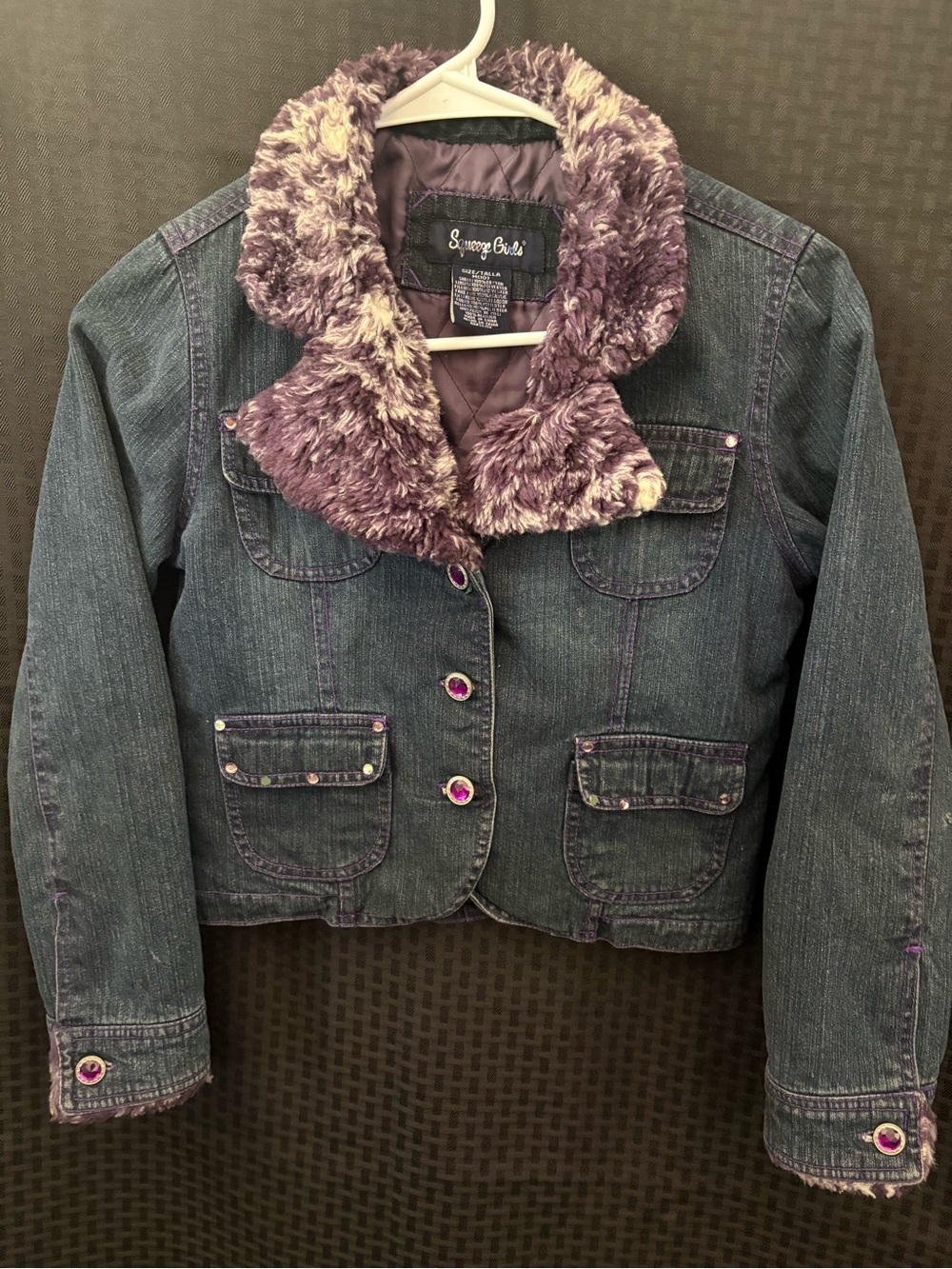 Squeeze Girls Purple Faux-Fur Collar Jean Jacket